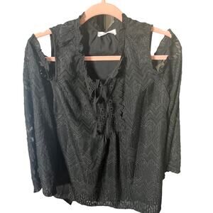 Jax & Henley cold shoulder long sleeve lace chiffon black silver Medium NWT